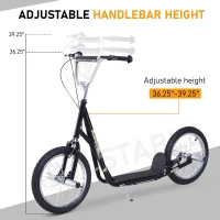 HOMCOM Youth Scooter Teen Kick Scooter Kids Children Stunt Scooter Bike Bicycle Ride On 16" Inflatable Wheels Black(m-4)