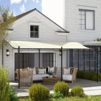 Outsunny 10' x 16' Wall-Mounted Outdoor Pergola Canopy, Metal Patio Canopy with Drainage Holes for Backyard Garden, Cream White(m-8)