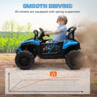 Qaba 12V Kids Ride On Car, Toy Truck with Remote Control, Spring Suspension, LED Headlights, 3 Speeds, Blue(m-5)
