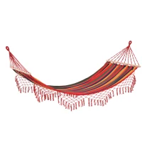 Outsunny Patio Outdoor Hammock, Brazilian Hammock Portable Hammock Load Capacity Up to 264 Lbs for Backyard, Porch, Outdoor and Indoor Use Red Stripe(m-11)