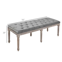 HOMCOM Bedroom End of Bed Bench, 56" Upholstered Entryway Bench with Button Tufted, Thick Padding and Wood Legs, French Vintage Style Linen-Feel Ottoman Bench for Hallway, Living Room, Gray(m-3)