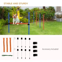 PawHut Dog Pet Agility Training Kit High Jump Weave Pole Ring Obedience Training Set Adjustable Equipment Portable(m-6)