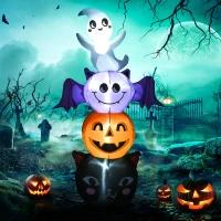 HOMCOM 6FT Halloween Inflatable Ghost Bat Pumpkin Black Cat Pole W/ LED Lights(m-10)