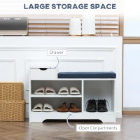 HOMCOM Shoe Bench with Storage, Modern Upholstered Entryway Bench with Open Shelves and Drawer for Living Room, Hallway, White(m-4)