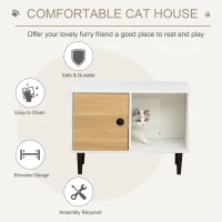PawHut Wooden Cat House with Soft Cushion, Decorative Kitten Condo Side Table, Elevated Pet House with Storage Space(m-5)