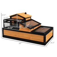 PawHut 3-Room Tortoise House Habitat with Balcony & 2 Stories, Indoor/Outdoor Wooden Tortoise Enclosure with Ladder, Tray, Openable Roof, Large Reptile Cage, 44" x 25.5" x 23", Yellow(m-3)