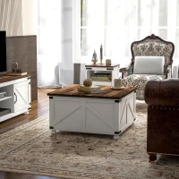 HOMCOM Coffee Table with Lift Top, 32" Farmhouse Center Table with Hidden Compartment for Living Room, Antique White(m-8)