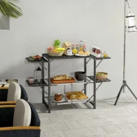 Outsunny Aluminum Camping Kitchen, Folding Cook Station with Carrying Bag, 4 Side Tables, 2 Shelves for BBQ, RV, Picnic, Black(m-8)