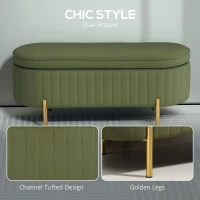 HOMCOM Upholstered Bedroom Bench, Channel Tufted Ottoman Bench with Thick Padding and Metal Legs, Dark Green(m-5)