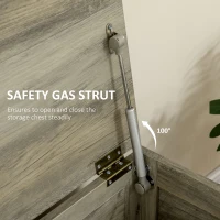 HOMCOM Storage Trunk Box Organizer with Farmhouse Panel, Safety Hinge to Open Up 100°, Grey Wood Grain(m-6)