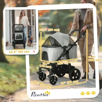 PawHut 2 in 1 Dog Stroller with Detachable Carriage Bag, Adjustable Canopy, Safety Leashes, Storage Basket for S Dogs, Grey(m-3)