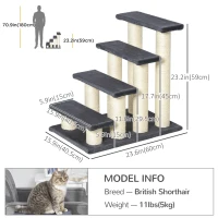 PawHut Cat Trees 4 Tier Pet Stairs Dog Cat 4 Steps Kitty Scatching Post Cat Scratch Furniture Dark Grey(m-3)