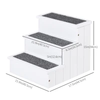 PawHut Pet Steps 3-Step Dog Stairs for Small Dogs Cats and Wooden Ramp with Storage Box Carpet Tread, White(m-3)