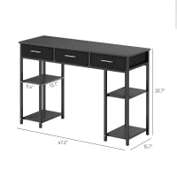 HOMCOM 47" Small Computer Desk, Writing Desk with Fabric Drawers, Home Office Desk with Adjustable Shelves, Black(m-3)