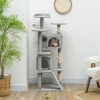 PawHut 54" Cat Tree, Multi-Level Cat Tower with Scratching Posts, Cat Condos, Bed, Platforms, Ramp, Toy Ball, Light Grey(m-8)