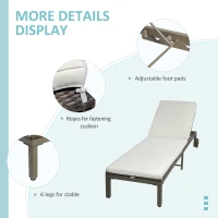 Outsunny Patio Wicker Chaise Lounge with Wheels, Outdoor Rattan Sun Lounger with 4 Position Adjustable Backrest and Cushions for Garden, Patio, Poolside Cream White(m-5)
