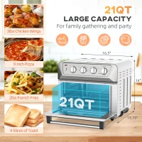 HOMCOM Air Fryer Toaster Oven, 21QT 7-In-1 Convection Oven Countertop, Warm, Broil, Toast, Bake and Air Fry, Accessories Included, 1800W, Stainless Steel Finish(m-5)