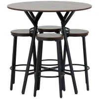 HOMCOM 5-Piece Bar Table and Chairs Set, Space Saving Dining Table with 4 Stools for Pub & Kitchen, Dark Brown(m-11)