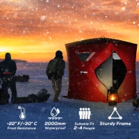 Outsunny 2-4 People Ice Fishing Shelter, Pop-Up Portable Ice Fishing Tent with Carry Bag, Two Doors, Windows and Vents, Ice Shanty for Winter Fishing, Red(m-4)