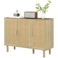 HOMCOM Bohemian Sideboard, 46.9" Buffet Cabinet with 3 Rattan Doors and Shelves for Living Room, Hallway, Oak(m-2)
