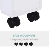 HOMCOM 6.25" x 20.5" x 28.25" Wood Rolling Narrow Bathroom Side Storage Cabinet - White(m-4)