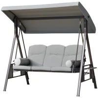Outsunny Outdoor Patio 3-Person Steel Canopy Cushioned Seat Bench Swing with Included Side Trays & Padded Comfort, Light Grey(m-2)