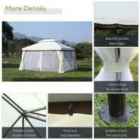 Outsunny 13' x 10' Outdoor Patio Gazebo Canopy with 2-Tier Polyester Roof, Vented Mesh Sidewall & Strong Aluminum Frame, Cream White(m-6)