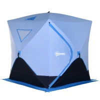 Outsunny 4 Person Ice Fishing Shelter, Pop-up Ice Fishing Tent, Ice Shanty, Portable and Insulated, with 2 Doors and Carrying Bag, Light Blue(m-1)