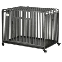 PawHut Foldable Heavy Duty Dog Cage, Chew Proof Dog Crate on Wheels, Portable Dog Crate Kennel with Removable Tray, Large and Medium Pups, 43"(m-11)