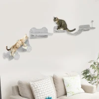 PawHut 4PCs Cat Wall Shelves with Steps, Scratching Posts, Ladder, Platforms, Toy Balls(m-8)