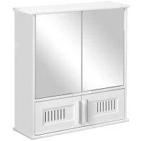 kleankin Medicine Cabinet with Mirror, Bathroom Wall Cabinet with 2 Mirrored Doors, 2 Slat Doors and Adjustable Shelf, White(m-11)