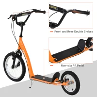 Aosom Youth Scooter Kick Scooter for Kids 5+ with Adjustable Handlebar 16" Front and 12" Rear Dual Brakes Inflatable Wheels, Orange(m-4)
