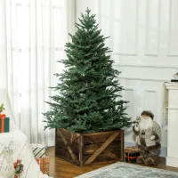 HOMCOM 24" Farmhouse Christmas Tree Base Cover Wooden Christmas Tree Collar Box Home Decoration, Dark Distressed Wood Finish(m-8)