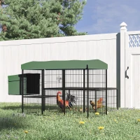 PawHut 79in Large Metal Chicken Coop, Outdoor Hen House Poultry Duck Goose Cage with Water-Resistant Canopy, Run, Nesting Box, Lockable Doors, Green(m-8)
