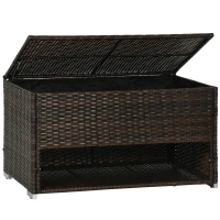 Outsunny Outdoor Deck Box & Shoe Storage, PE Rattan Wicker Towel Rack with Liner for Indoor, Outdoor, Patio Furniture Cushions, Pool, Garden Tools, Brown(m-11)