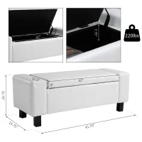 HOMCOM Large 42" Storage Ottoman, Tufted Faux Leather Storage Bench for Living Room, Entryway, or Bedroom, Cream White(m-3)