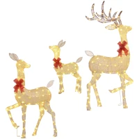 Outsunny Lighted Reindeer Christmas Decorations, 3-Piece Light Up Christmas Deer Family Set with LEDs for Outdoor, Gold(m-1)