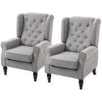 HOMCOM Button-Tufted Accent Chair with High Wingback, Rounded Cushioned Armrests and Thick Padded Seat, Set of 2, Gray(m-11)