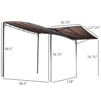 Outsunny 10x8ft Patio Metal Gazebo with Extendable Side Awning Outdoor Shelter Garden Sun Shade Canopy Deck Door Window Awning Brown(m-3)