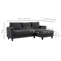 HOMCOM L Shaped Couch, L Shape Sofa with Chaise Lounge and Spring Cushion for Living Room, Bedroom, Grey(m-3)