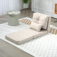 HOMCOM Floor Chair, Convertible Floor Sofa Bed, Folding Upholstered Couch Bed with Adjustable Backrest, Beige(m-10)