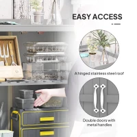 Outsunny Outdoor Storage Cabinet, Garden Tool Shed with Metal Tabletop and Shelf, Wooden Potting Bench with 2 Doors, Gray(m-5)