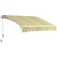Outsunny 8' x 6.5' Manual Retractable Awning with LED Lights, Aluminum Sun Canopies for Patio Door Window, Yellow and Grey(m-11)