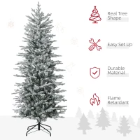 HOMCOM 6' Pre Lit Artificial Flocked Christmas Trees, with Snow Branches, Warm Yellow Clear Lights, Auto Open, Extra Bulb(m-4)