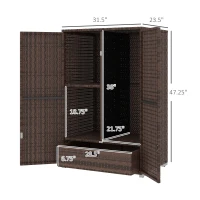Outsunny Outdoor Storage Cabinet with Shelves, Rattan Pool Towel Storage Cabinet with Removable Shelf & Drawer, Mixed Brown(m-3)