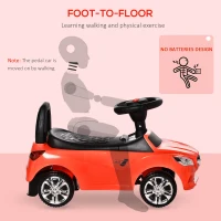 Aosom Kids Ride On Push Car, Foot-to-Floor Walking Sliding Toy Car for Toddler with Working Horn, Music, Headlights and Storage, Red(m-6)