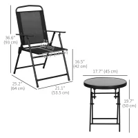 Outsunny 3 Pieces Bistro Set, Foldable Patio Furniture Set with Mesh Chairs, Glass Table for Garden, Balcony, Black(m-3)