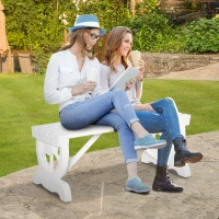 Outsunny 2-Person Wooden Garden Bench, Outdoor Wagon Wheel Porch Bench for Backyard Garden, Support 550 LBS, Rustic Country Style Patio Furniture, White(m-2)