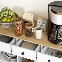 HOMCOM Kitchen Storage Cabinet, Sideboard Floor Cupboard with Solid Wood Top, Adjustable Shelf, and 3 Drawers, White(m-9)