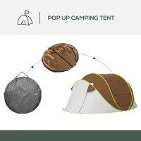 Outsunny Pop Up Tent with 2 Porch and Carry Bag, 3000mm Waterproof Camping Tent, for 2-3 People, Brown(m-4)
